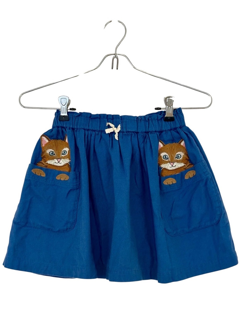 Mini Boden Girls Blue Embroidered Kitten Skirt Size 7-8Y